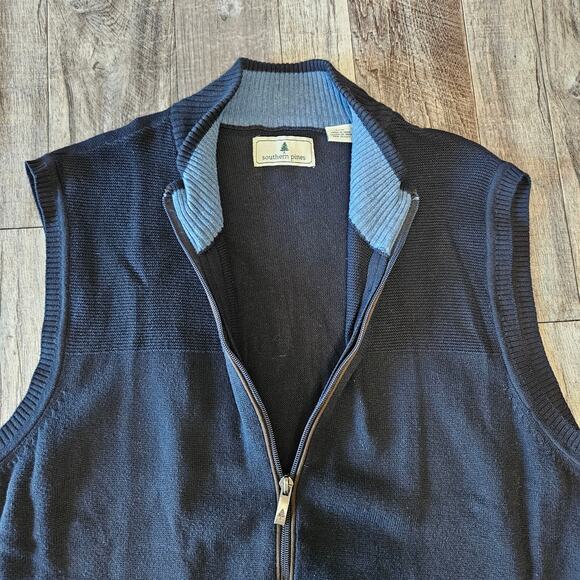Southern Pines Sweater Vest Full Zip Golf Mens Size Large Pockets Knit Leather - Picture 3 of 13